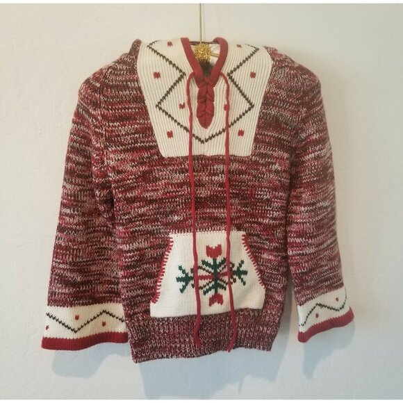 Vintage A Fashion Import Womens Medium Maroon Hooded Knit Pullover Sweater Boho - Picture 1 of 5